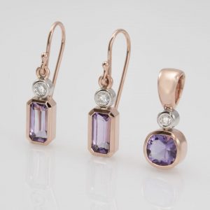 amethyst rose gold earrings and pendant